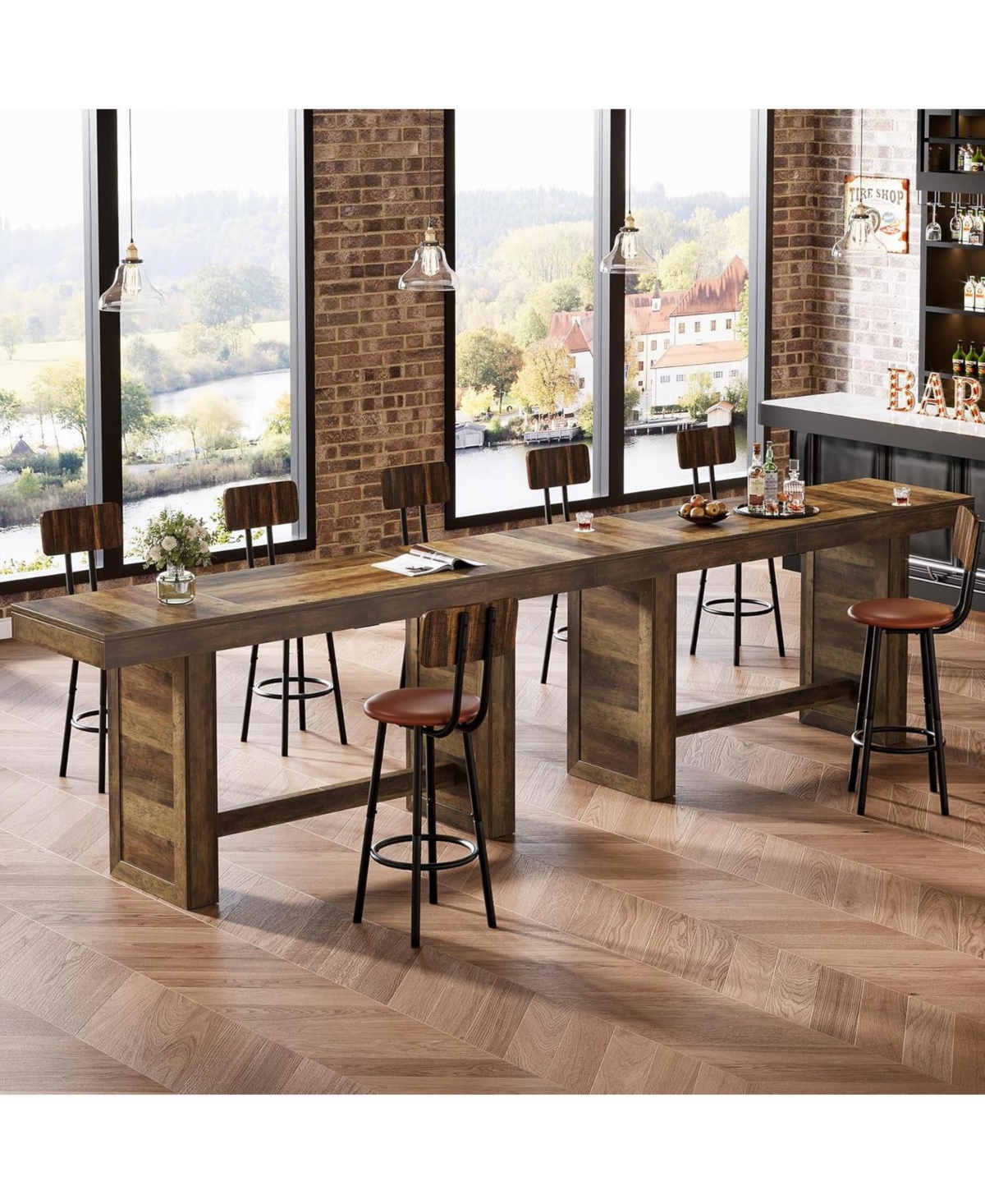 Tribesigns 70.9-Inch Extra Long Bar Table, Farmhouse Bar Height Table with Footrest, Rectangular Counter Height Pub Table, Home Bar Unit