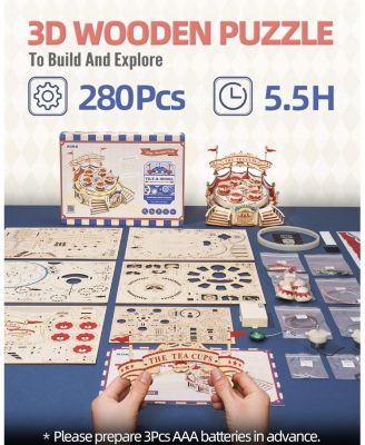 3D Wooden Puzzles for Adults-LED Wooden Music Box Kits-Wood Model Kits to Build-3D Puzzles for Teens and Adults-Christmas STEM Toy Gifts