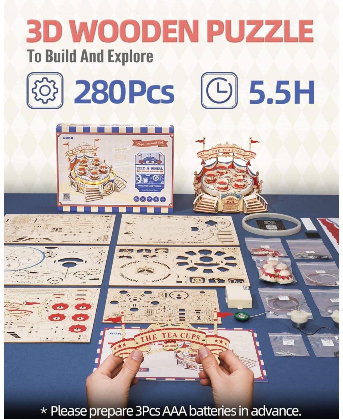 Robotime 3D Wooden Puzzles for Adults-led Wooden Music Box Kits-Wood Model Kits to Build-3D Puzzles for Teens and Adults-Christmas Stem Toy Gifts