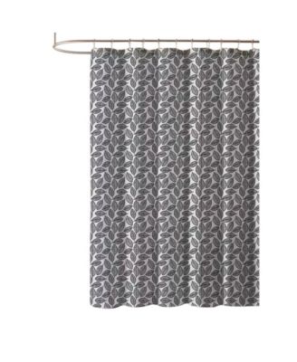 72-Inch Black White Leaf Pattern Polyester Shower Curtain
