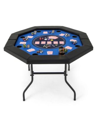 - 48 Inches Foldable Poker Table with Padded Rails and Cup Holders-Blue