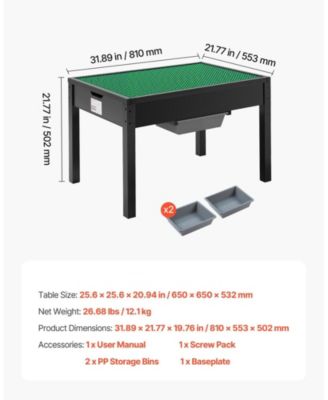 Kids Wooden Activity Table, Double-Sided Block Top w/ Storage Bins, Ages 3+