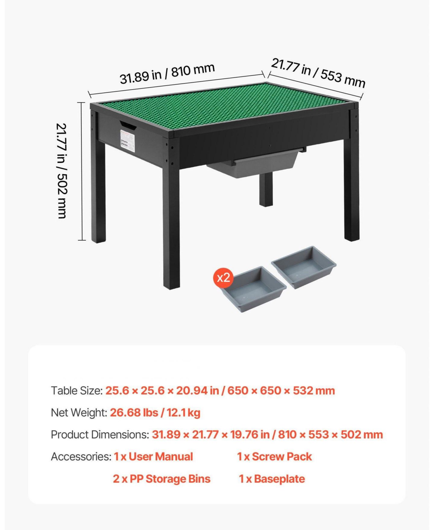 Детский конструктор Mecale Double-Sided Activity Table with Storage, Ages 3+ — фото 4