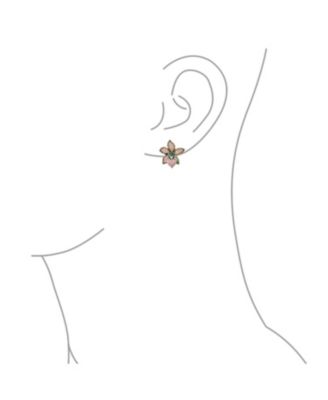 3D Floral Pave CZ Green Pink Orchid Flower Earrings Cubic Zirconia Silver Plated