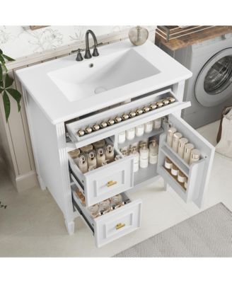 30 in. Bathroom Vanity Cabinet with Sink, One Flip Drawer and Two Drawers, Adjustable Shelf, Solid Wood and MDF