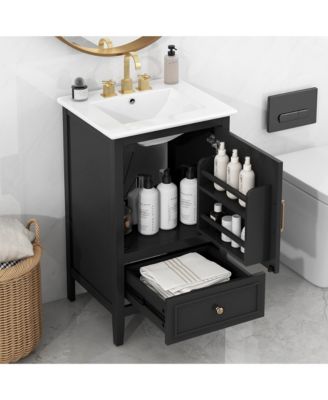 18.6 in. Freestanding Bathroom Vanity Cabinet with Ceramic Sink, Two-tier Shelf, Left or Right Orientation