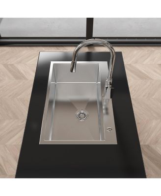 30x19inch Brushed Nickel Stainless Steel Kitchen Sink Single Bowl Overmount Handmade