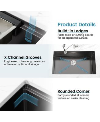 33inch Undermount Single Bowl Brushed 304 Stainless Steel Handmade Kitchen Sink with Cutting Board and Colander