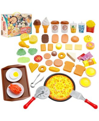 56-Piece Kids Pretend Diner Playset, Toy Food Set with Hamburger, Fries, Sandwich & Waffle