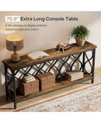 70.9" Long Console Table, 2-Tier Industrial Sofa Table Behind Couch, Narrow Entryway Accent Tables for Hallway, Foyer