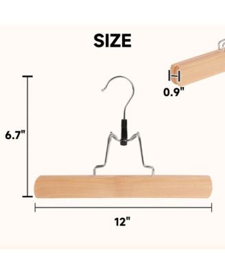12" Wood Clamp Hangers with Felt Lining, Non-Slip Wooden Pants/Skirts Hangers for Trousers, Jeans, Shorts, and Delicate Fabrics