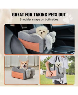 Center Console Dog Car Seat for Small Dogs, Booster for Armrest w/ Clip-On Leash, Adjustable Straps