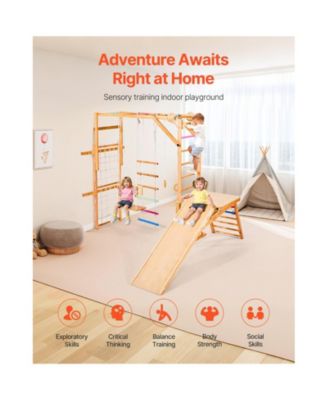 Indoor Playground Jungle Gym, 8-in-1 Wooden Indoor Playground Playset
