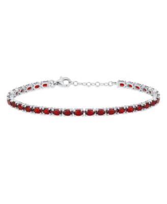 Traditional Natural Oval Topaz Garnet Strand Tennis Bracelet .925 Sterling Silver-7.5 Inch