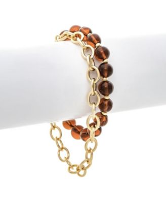 Brown Bead Stretch and Chain Bracelet Set