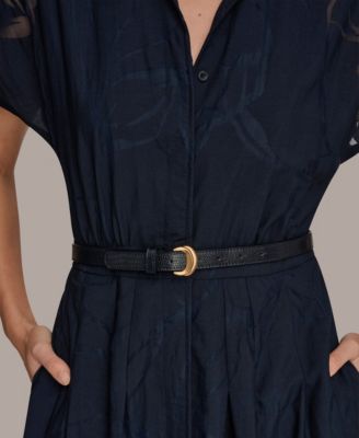 Women's Floral Belted Midi Shirt Dress