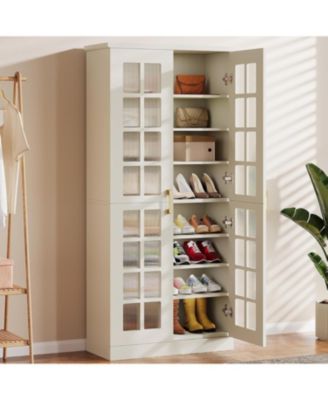 71-Inch Tall Shoe Cabinet with Doors Set of 2, 8-Tier Shoe Storage Cabinet with Adjustable Shelves, Modern Shoe Organizer Shoe Rack Cabinet