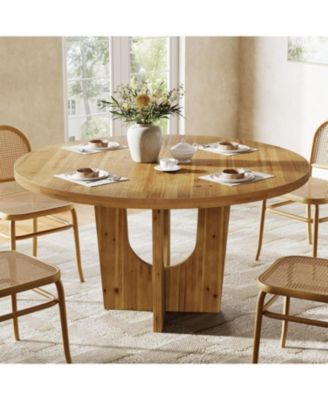 Solid Wood Round Dining Table, 47.2" Farmhouse Kitchen Table for 4-6 People, Kitchen, Living Room, Brown