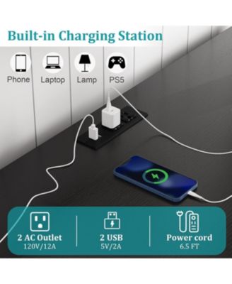 Rattan Sideboard Buffet Cabinet, 4 Doors 2 Drawers, Built-in Power Outlet, Adjustable Shelves, Kitchen, Dining Room, Black