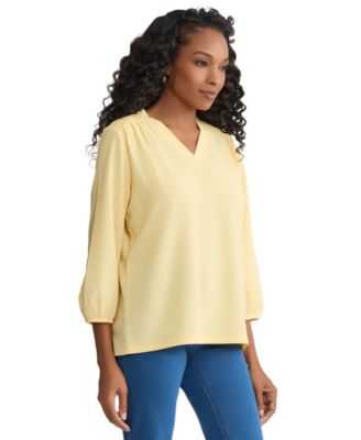 Women's 3/4-Sleeve Smocked Shoulder Top