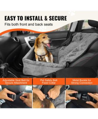Dog Car Booster Seat w/ Storage Pocket & Safety Leash, Sponge + PP Cotton Fill, Dog Car Bed for Small/Medium Dogs up to 40 lb, Gray