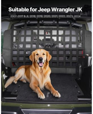 Dog Car Barrier Mesh Net for Jeep Wrangler JK 2007–2017 & JL 2018–2024, Rear Cargo Pet Divider, Tear-Resistant Polyester, Easy Install
