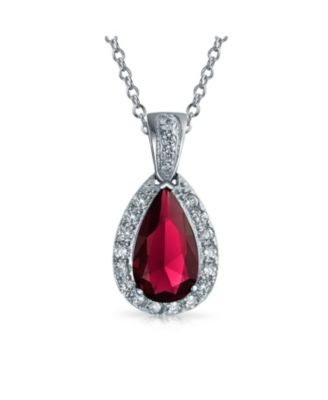 Solitaire Teardrop Halo Ruby Red CZ Pendant Necklace Earrings Jewelry Set