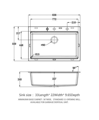 33x22x9.65inch White Quartz Composite Kitchen Sink Workstation Drop In Granite