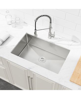 30inch Drop In Undermount Single Bowl Brushed Nickel 304 Stainless Steel Kitchen Sink LS SSBR05 with US Standard Drain and Hook