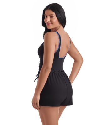 Women's Sport Shirred Scoop Neck Swim Romper