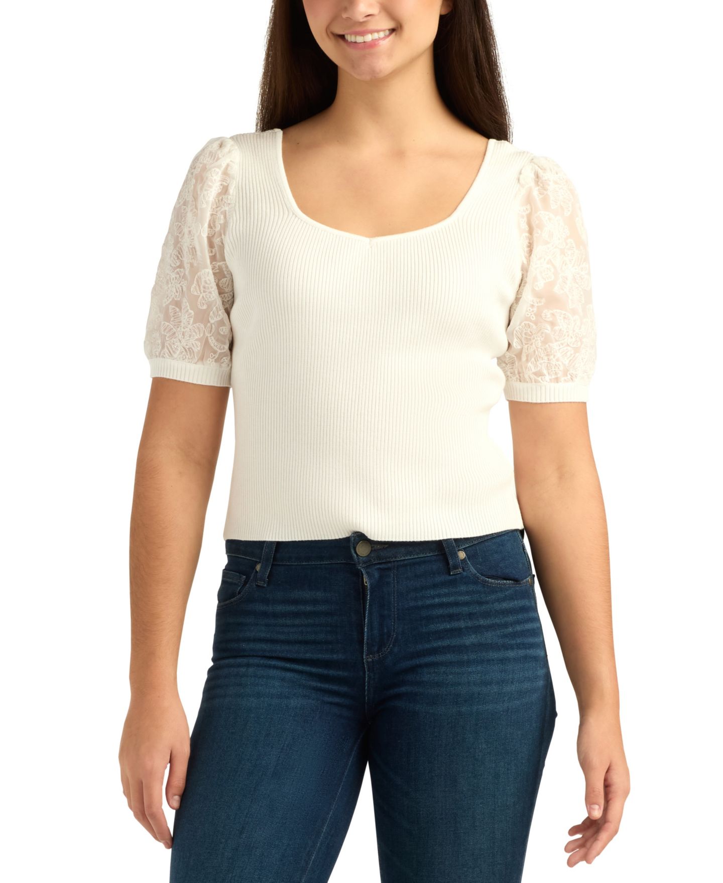 Женский свитер BCX Juniors' Sweetheart Neck Pull-On, цвет: Молочный белый — фото 1