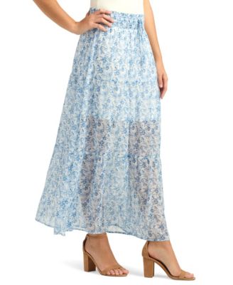 Juniors' Yoryu Printed Tiered Maxi Skirt