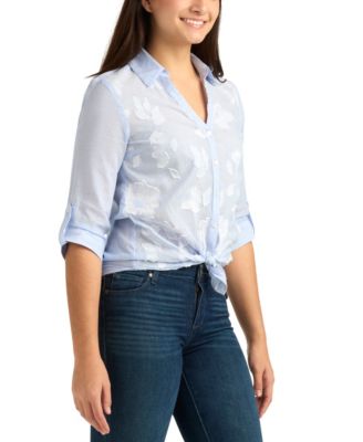 Juniors' Striped Collared Button-Up Shirt