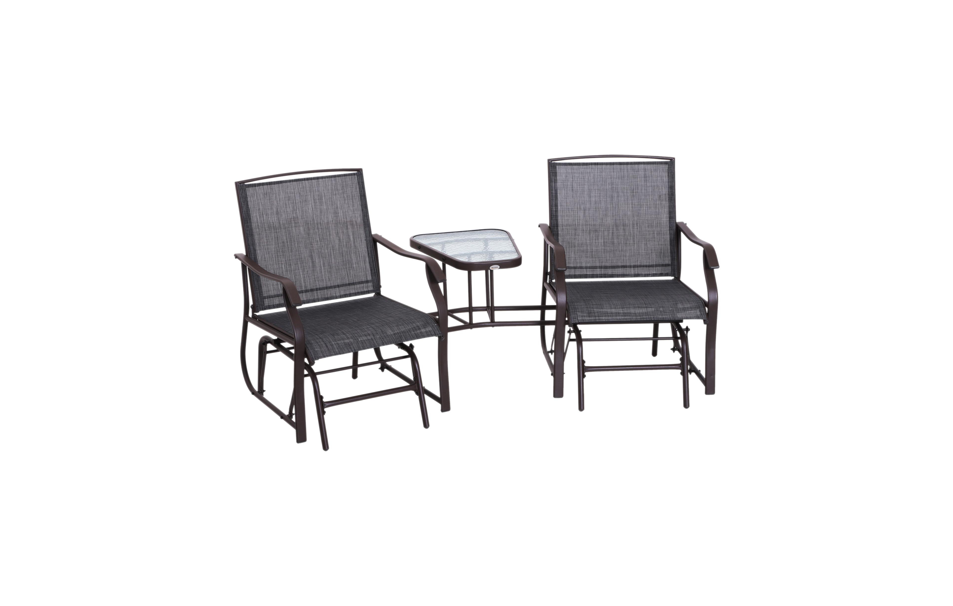 Flynama Outdoor Glider Chairs with Coffee Table, Patio 2-Seat Rocking Chair Swing Loveseat with Breathable Sling for Backyard, Garden and Porch, Grey
