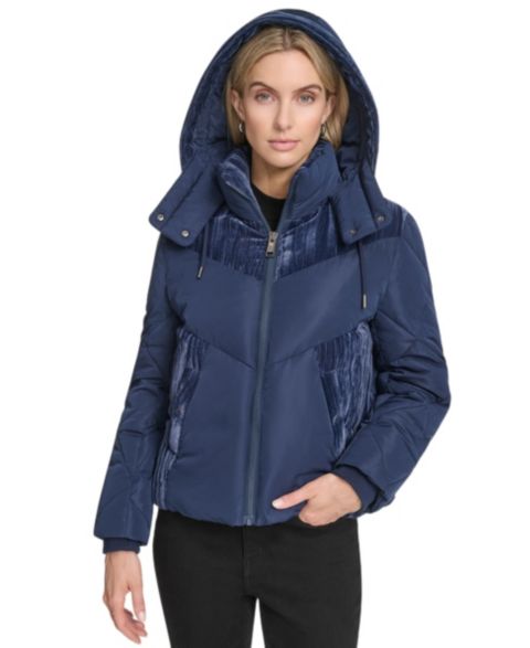 Женские куртки Andrew Marc Women's Tayte Mixed Media Hooded Puffer Jacket