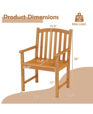 Outdoor Patio Chairs Set of 2 with Slatted Seat for Porch