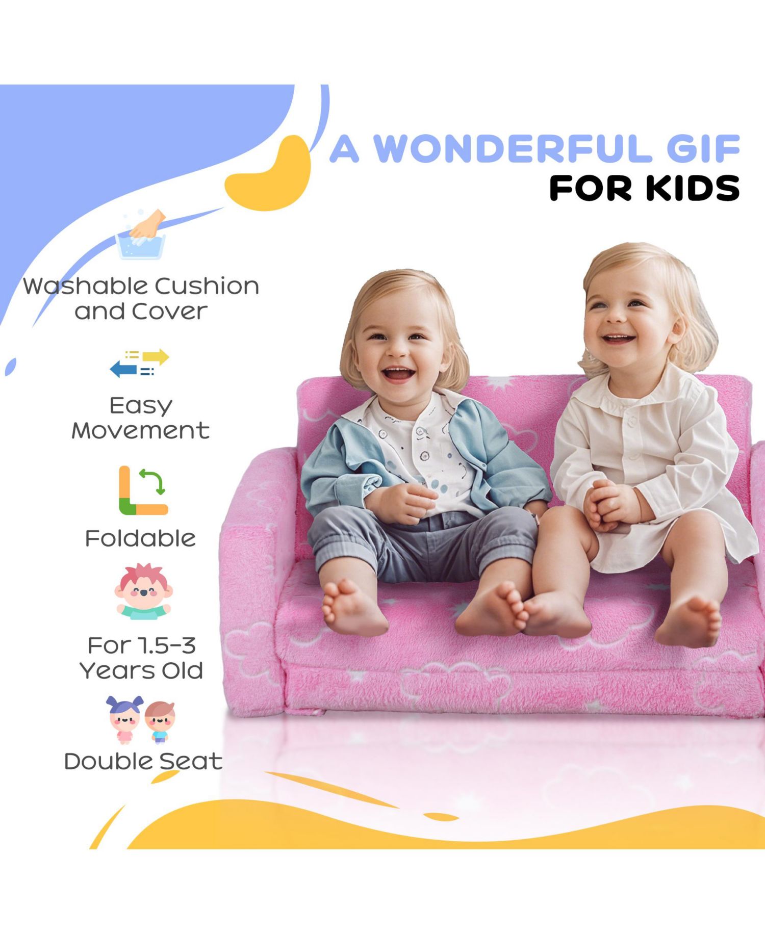 2 in 1 Kids Play Couch with Glow in the Dark Cloud Pattern,
