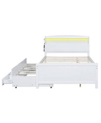 Full Size Platform Bed with Storage LED Headboard, Twin Size Trundle and 3 Drawers