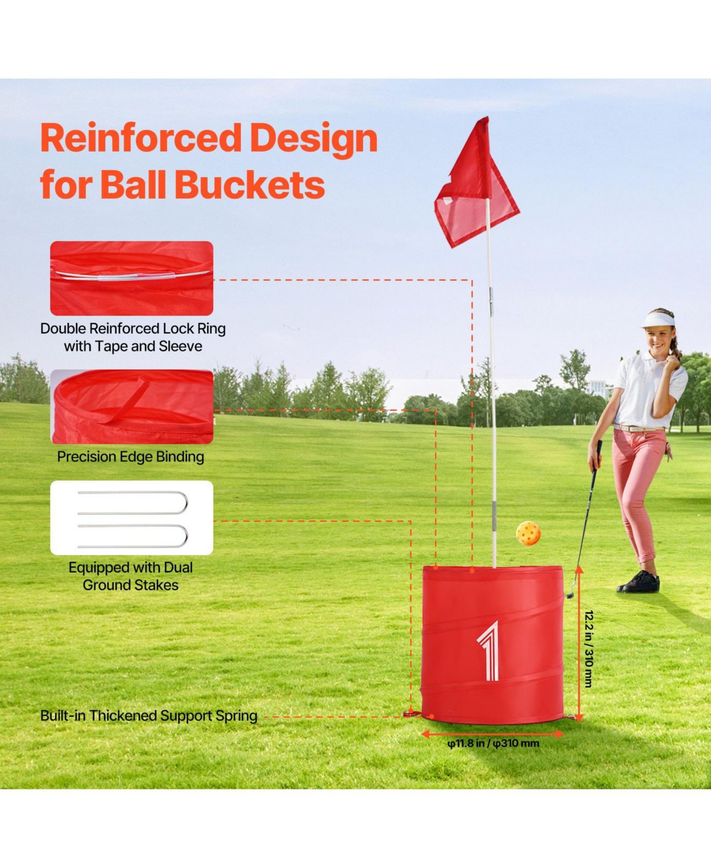 Детские игрушки HONGGE Portable Nine-Hole Golf Yard Game Set with Adjustable Tee Positions, Ages 6+, цвет: Красный — фото 6