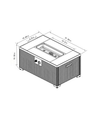 Rattan Fire Pit Table with Tank Holder and Ceramic Tile Tabletop