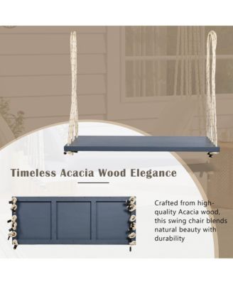 Patio Wooden Swing Chair, Hanging Porch Swing Bench with Cushion&Pillows, 10.8Ft Hemp Ropes for Garden,Backyard, Lawn,Gray