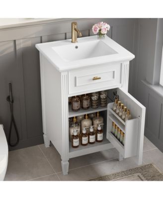 20 in. Freestanding Bathroom Vanity Cabinet with Sink, Solid Wood Legs, Adjustable Shelf, Tilt-Out Drawer for Small Bathroom