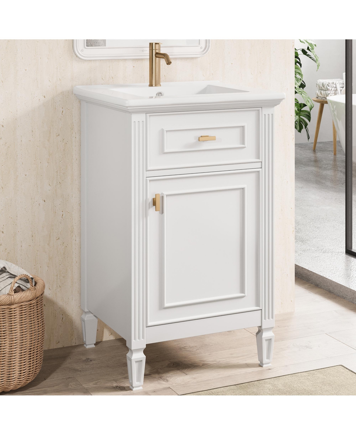 Cesicia 20 in. Freestanding Bathroom Vanity Cabinet with Sink, Solid Wood Legs, Adjustable Shelf, Tilt-Out Drawer for Small Bathroom