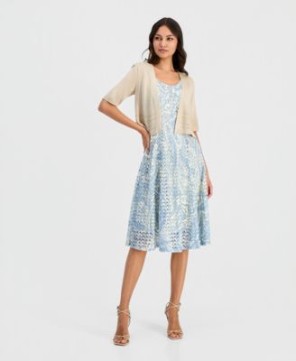Women's Printed Crochet A-Line Dress & Shrug