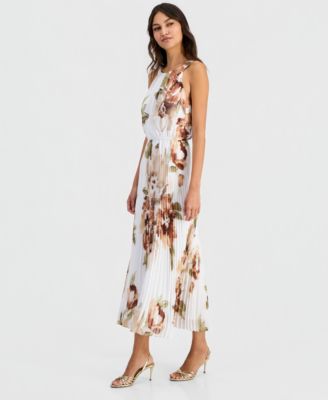 Women's Pleated Floral Print Maxi Dress