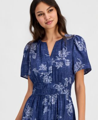 Women's Printed Flutter-Sleeve Midi Dress