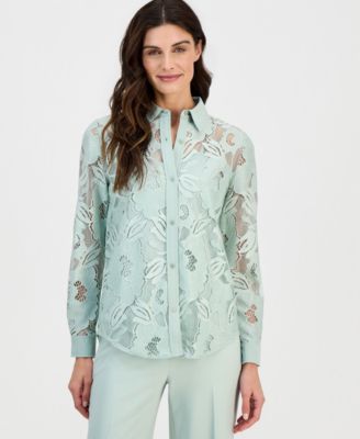Women's Floral-Lace Button-Front Shirt
