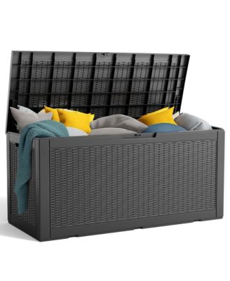 100 Gallon Resin Deck Box, Lockable Patio Outdoor Storage Box for Furniture, Garden Tools, Waterproof Outside Storage Boxes