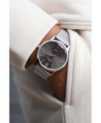 Men's 40mm Grey Dial Slim Case Stainless Steel Mesh Watch