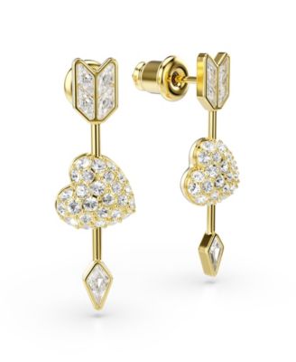 Mixed Cuts, Heart with Arrow, White, Gold-Tone Plated Idyllia Drop Earrings